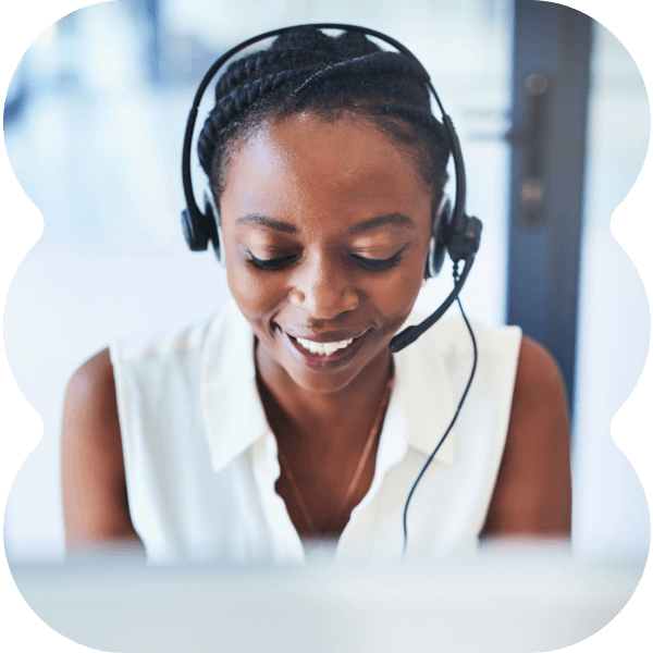 Woman at work talking into her headset