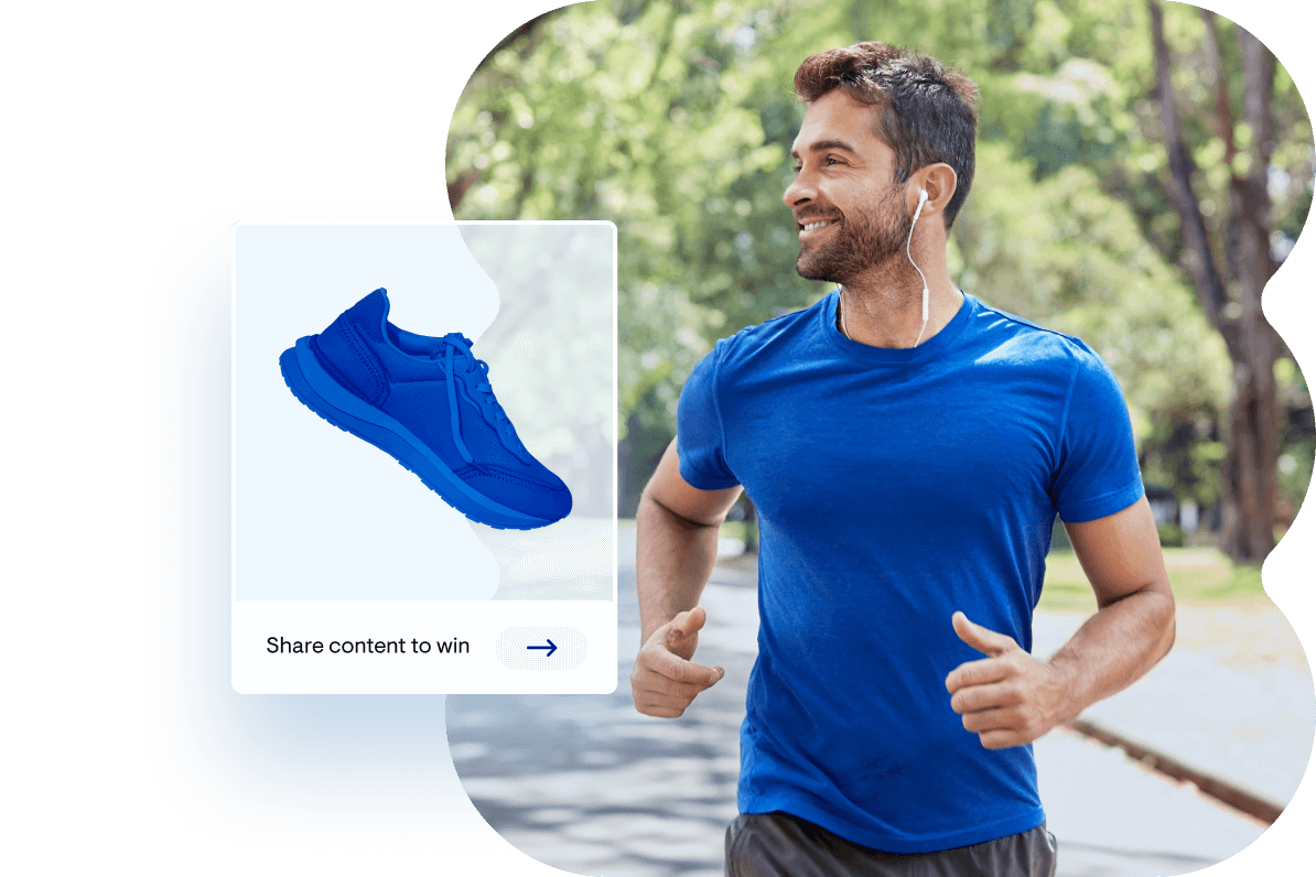 Athletic man in blue jogging in a neighborhood
