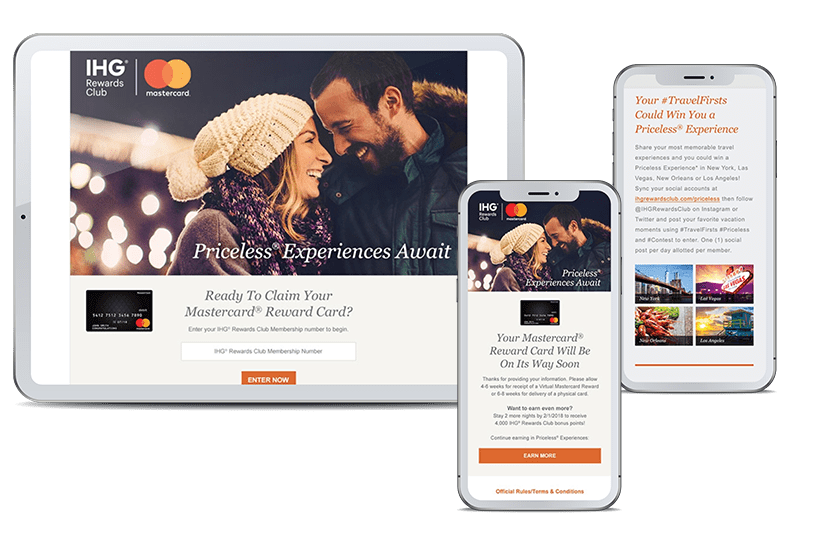 Cell phone and tablet images of IHG Rewards Club – Priceless Experiences Await promotion