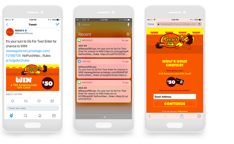 Cell phone images of Reese's “Go for Two” real-time engagement promotion