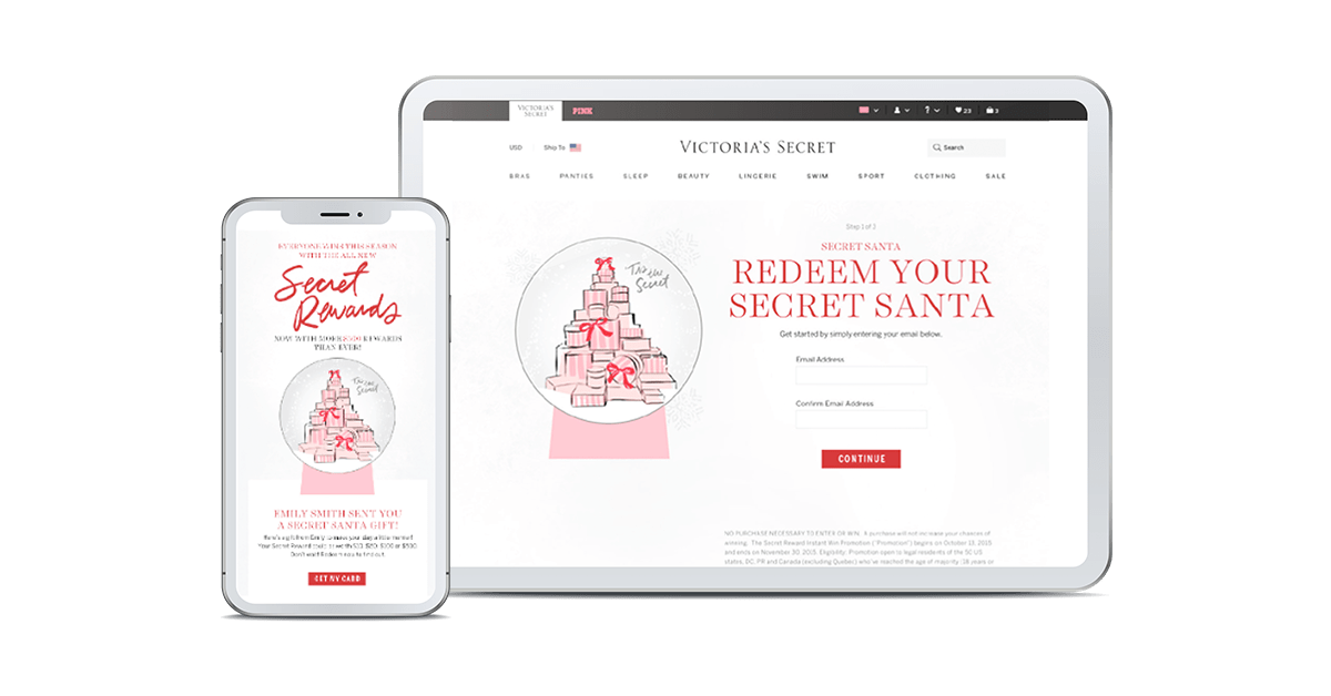 Screenshot showing Victoria's Secret Secret Santa instant win