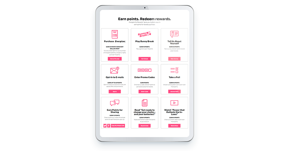 Energizer loyalty program screenshot