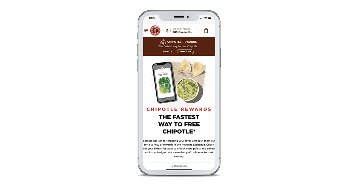Screenshot of the Chipotle Rewards loyalty program on a mobile device.