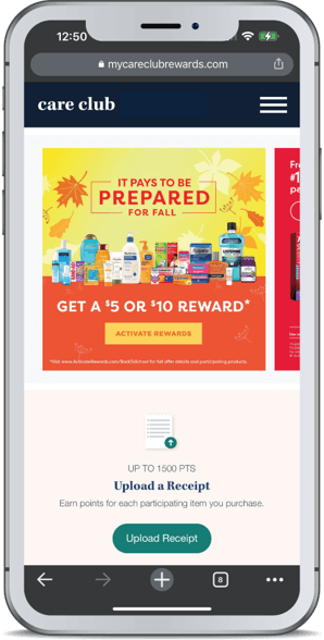 Screenshot of the Johnson & Johnson loyalty program on a mobile device.