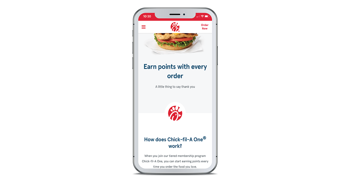 Screenshot of Chick-fil-a loyalty program