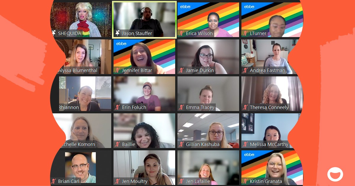 Screenshot of employees participating in virtual bingo via Zoom for Pride Month.