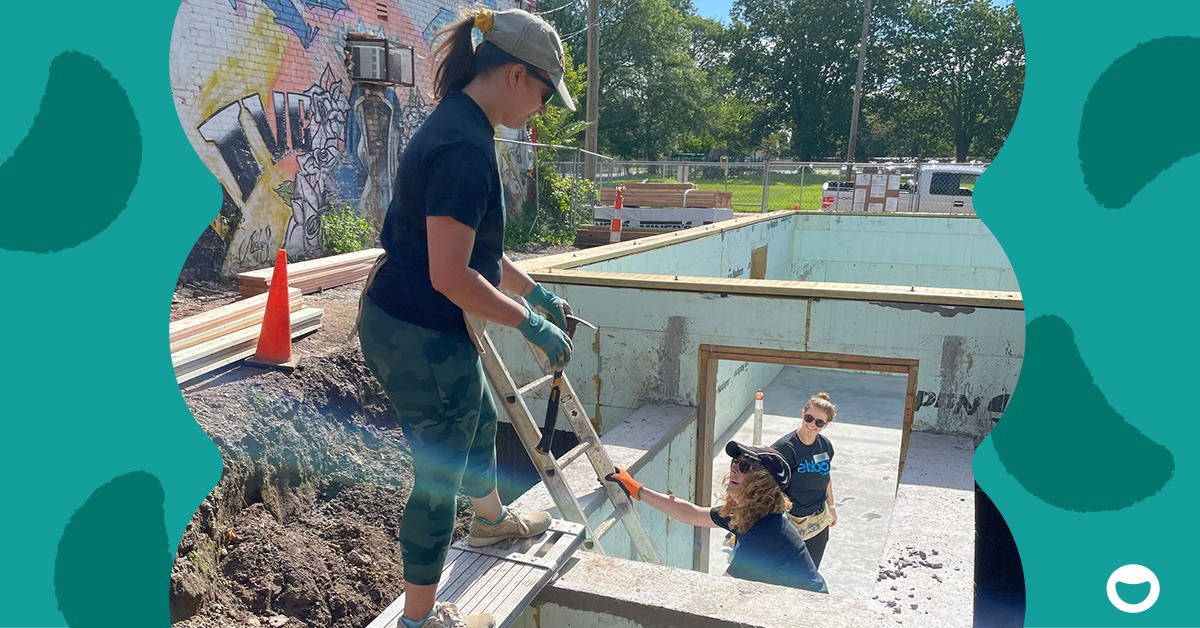ebbo volunteer builds a wall at Habitat for Humanity