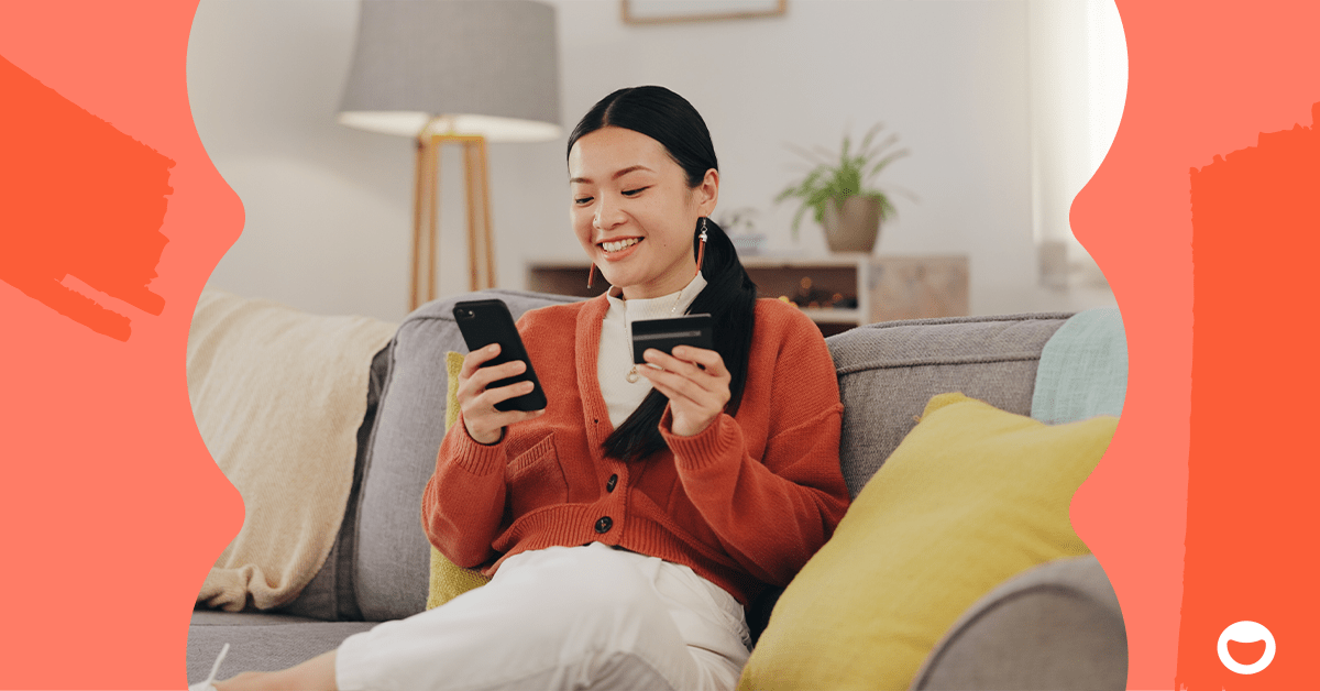 Woman using her subscription loyalty program rewards while shopping on her phone