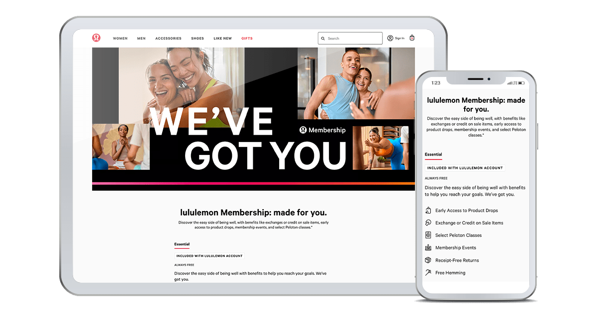 Screenshot of lululemon Membership signup page