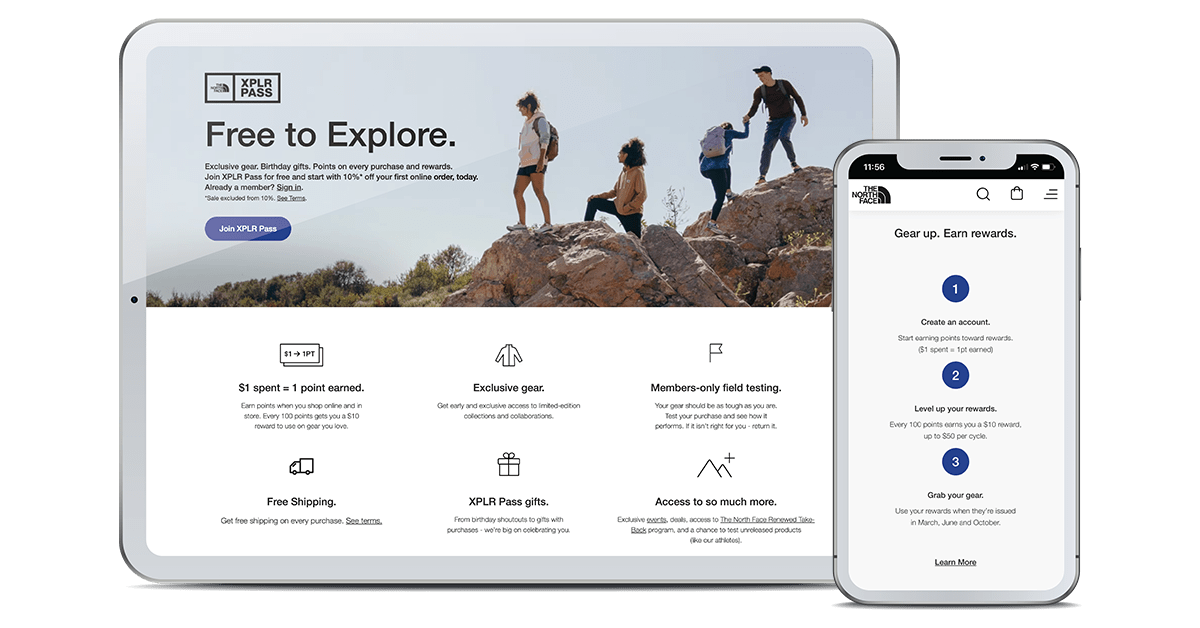 Screenshot of the North Face XPLR Pass loyalty program